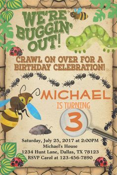 a birthday party with bugs and insects on it