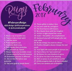 a purple poster with the words reign february on it