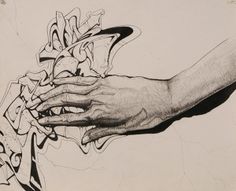 a drawing of two hands reaching for something