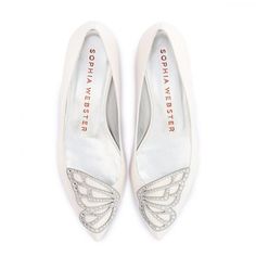 Butterfly Embellished Flat White & Crystal Crystal Embellished Flats For Wedding, Wedding Flats With Rhinestones And Flat Heel, Wedding Flats With Rhinestones, Embellished Flats For Wedding, White Embellished Low Heel Wedding Shoes, White Low Heel Flats For Wedding, White Almond Toe Flats For Wedding, Embellished Flat Heel Wedding Shoes, White Embellished Flat Heel Wedding Shoes