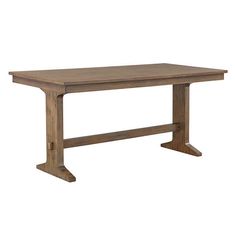 a large wooden table with two legs and a rectangular top on an isolated white background