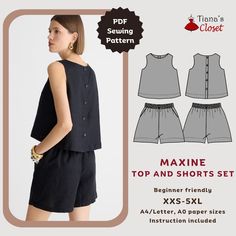 Maxine sleeveless top and shorts set - PDF sewing pattern | Simple sleepwear pattern | Beginner friendly sewing pattern | Tiana's Closet Simple Sleepwear, Sleepwear Pattern, Boho Witch, Clothes Making, Clothing Diy, Repair Clothes, Pattern Simple, Paper Patterns