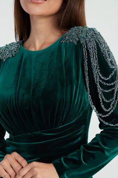 Irena Velvet Emerald Green Dress – unmatchedbyu Emerald Green Velvet Dress, Emerald Green Dress, Red Kurta, Velvet Cocktail Dress, Soiree Dress, Emerald Green Dresses, Green Velvet Dress, Fabric Embellishment, Christmas Clothes