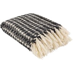 a black and white checkered blanket with fringes