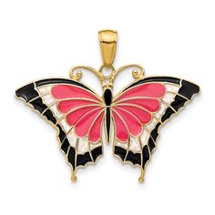 14K Yellow Gold Casted Solid Open Back Polished Finish Enameled Butterfly Charm Pendant at $ 137.85 only from Jewelryshopping.com Acrylic Butterfly, Bow Jewelry, Rose Jewelry, Gold Butterfly, Butterfly Charm, Butterfly Necklace, Butterfly Pendant, Gold Enamel, Fine Jewelry Gift