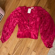 Bought From Intermix And Nwt Ronny Kobo Fuschia Silk Satin Puffsleeve Blouse Size S By Ronnykobo, Size L. Eugenia Jacquard Top. Fabric: 65% Silk 35% Viscose, 5% Spandex, Lining 100% Poly. Retailed $358 Sold Out Online. Your New Go-To Going Out Top, The Hotpink Silky Puffsleeve Blouse Wraps In A High Shine Jacquard Satin With Voluminous Sleeves. Button Cuffs. Back Keyhole Hook Closure. Side Zip Closure. Satin-Jacquard Print. Wrap-Effect Front. Gathered Sleeves. Soft Lightweight Silk Blend Fabric V-neck Padded Blouse For Brunch, Fitted V-neck Top With Blouson Sleeves, Party V-neck Blouse With Blouson Sleeves, Padded V-neck Blouse For Brunch, Pink V-neck Blouse For Night Out, Padded V-neck Blouse For Night Out, Feminine V-neck Top With Blouson Sleeves, Fitted Blouse With Blouson Sleeves For Date Night, Party Pink Top With Blouson Sleeves