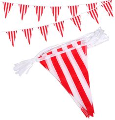 red and white striped paper pennants with tassels