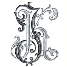 the letter b is made up of swirls and scrolls, with an ornate design