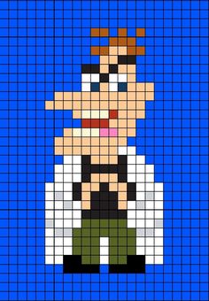 A pixel art template of Doctor Heinz D from Phineas and Ferb. Perry The Platypus Pixel Art, Phineas And Ferb Pixel Art, Shrek Perler Beads, Phineas And Ferb Perler Beads, Phineas And Ferb Crochet, Perry The Platypus Cross Stitch, Disney Tapestry, Beavis And Butthead Perler Beads