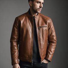 Rugged Sophistication: Handcrafted Men's Brown Leather Jacket - Impeccable Style in 100% Genuine Leather, Tailored for Timeless Appeal Introducing our exceptional handcrafted lambskin leather jacket for men - a timeless masterpiece meticulously designed to elevate your fashion statement. Crafted with unparalleled precision and dedication, this overcoat is a testament to the art of impeccable craftsmanship and a celebration of meticulous detailing. Indulge in the plush luxury of premium lambskin leather, celebrated for its opulent softness and supple texture. This overcoat offers more than just a stylish outer layer - it's a wearable work of art that envelops you in sophistication. The buttery-smooth leather gracefully drapes over your silhouette, exuding a refined elegance that seamlessly Brown Leather Jacket Men, Leather Jacket For Men, Lambskin Leather Jacket, Classic Wardrobe Staples, Brown Leather Jacket, Leather Jacket Men, Lambskin Leather, Leather Coat, Fashion Statement