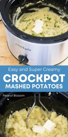 crockpot mashed potatoes in an electric pressure cooker with the words easy and super creamy