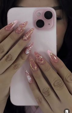 Aesthetic Gel X Nails, Kali Uchis Aesthetic Nails, Baddie Nails Almond Shape, Fairy Almond Nails, Almond Gel X Nail Designs, Quinceanera Nails Pink, Pink Nail Inspo Almond, Gelx Inspo Nails, Pink Almond Nails Design