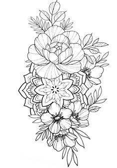 a black and white drawing of flowers