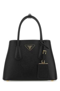 100% Leather Prada Tote Bag, Black Leather Handbag, Versace Shop, Prada Logo, Prada Crossbody, Black Leather Handbags, Prada Crossbody Bag, Prada Handbags, Personalized Accessories