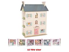 a toy doll house is shown with the door open and windows painted pink, blue and white