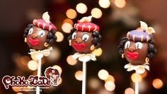 three chocolate lollipops with faces on them