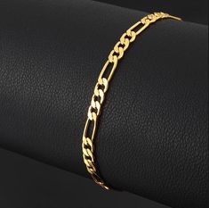 7mm Mens Gold Plated on Sterling Silver Heavy Figaro Chain Link Bracelet 8 inch Clean Gold Jewelry, Simple Silver Jewelry, Wholesale Silver Jewelry, Silver Jewellery Indian, 18k Gold Chain, Figaro Chain, Mens Beaded Bracelets, Gold Bracelet Chain, Mens Gold