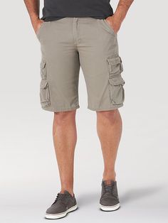 There isn't much you can't do in a pair of men's Wrangler Authentics® cargo shorts. This short is made of 100% cotton for all-day comfort and long-lasting durability. Between its relaxed fit and it's utilitarian styling, this cargo short stands a good chance of becoming your favorite for work, play, and everything in between. Wear it with graphic tees, button-downs, and more. Western Shop, Wrangler Shorts, Cargo Short, Camo Shorts, Cargo Style, Mens Cargo, Cargo Shorts Men, Men's Apparel, Western Wear