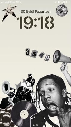 a poster with an image of a man holding a megaphone in front of him