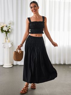 Shop Ruched Backless Crop Top&Ruffle Flared Hem Skirt now at Partheafashion. You can also choose more fashion style. Embellished Skirt, Backless Crop Top, Ruched Skirt, Elegant Skirt, Hem Skirt, Body Con Skirt, Skirt Design, Curator Style, Beautiful Dresses