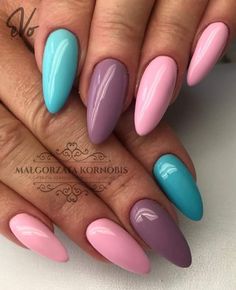 Bright Gel Nails, Rave Nails, Oval Acrylic Nails, Bright Nail Art, Blue Gel Nails, Feather Nails, Wine Nails, Sassy Nails, Nails Now