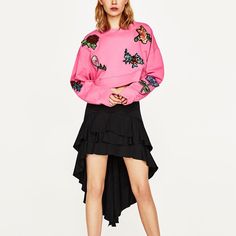 Love Fuchsia Pink With Floral Embroidered Patches.....Eye Catching & On Trend Winter Embroidered Pink Tops, Trendy Embroidered Pink Sweatshirt, Trendy Pink Embroidered Sweater, Zara Pink Crew Neck Sweater, Casual Pink Sweatshirt With Floral Embroidery, Pink Long Sleeve Sweatshirt With Floral Embroidery, Zara Sweatshirt, Zara Tops, Embroidered Patches