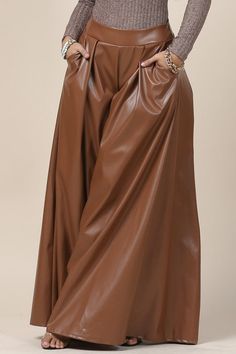 Solid Faux Wide Leather Palazzo Pants (Brown) – Palazzo Couture Online Wide Legs Pants, Casual Beach Wear, Pants Brown, Flare Leg Pants, Wide Legs, New Arrival Dress, Palazzo Pants, Low Waist, The Professional