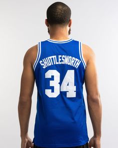 Combine your love of sports, streetwear and nostalgia by copping the Jesus Shuttlesworth Lincoln High Basketball Jersey. Inspired by the movie 'He Got Game', it infuses breathable mesh with sweat-wicking technology to help keep you cool and dry whether you’re burning up the court or just keeping it casual around town. Don't sleep on this iconic basketball jersey, available now at Jersey Nation while stock lasts! - Jesus Shuttlesworth 'He Got Game' Lincoln High Basketball Jersey- Fully embroidere Blue Breathable Top For Streetwear, Throwback Blue Sports Tops, White Jesus, Sports Streetwear, He Got Game, Don't Sleep, Hanging With Friends, Got Game, Basketball Fans