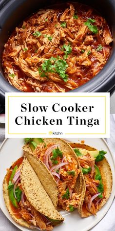 slow cooker chicken tinga recipe with text overlay