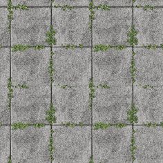 an abstract tile pattern with small green plants growing on the sides and in the middle