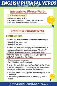 an english phrasal verbs poster with two different words in the same language