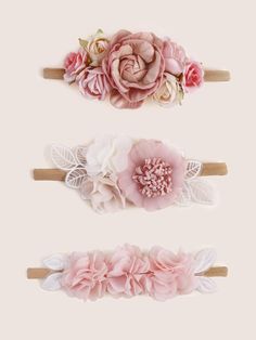 3pcs Baby Girls' Pink Fabric Flower Decorated Elastic Hair Bands Without Trace Pink    Polyester     Baby Supplies, size features are:Bust: ,Length: ,Sleeve Length: Baby Flower Head Bands, Rose Baby Headband, Baby Hair Accessories, Baby Supplies, Pink Collar, Pink Collars, Elastic Hair Bands, Fabric Flower, Hair Bands