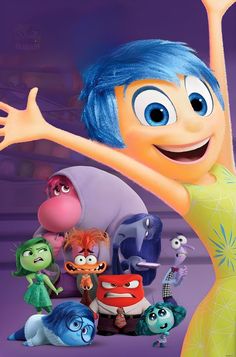 an animated character with blue hair and many other characters