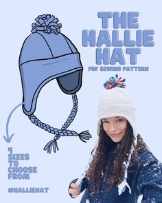 The Hallie Hat is a perfect scrap busting project for those fleece scraps you have lying around that aren't quite big enough to make anything else with (like those fleece scraps you might have after making my Felicity Fleece sewing pattern  or you can buy a small cut of fleece fabric at your local fabric store! The Hallie Hat is a fitted fleece hat featuring a fleece pom pom and fleece braided tassels (both of which are optional add-on's), it's both cozy and cute for the cold winter months! Available in four sizes: Toddler (fits around ~18" head circumference) Child (fits around ~20" head circumference) Adult (fits around ~23.5" head circumference) Large Adult (fits around ~24.25" head circumference) My head circumference is about 23" and I'm pictured wearing the Adult size. The PDF files Polar Fleece Hats Pattern, Sew A Beanie Hat, Small Fleece Projects, Fleece Hat Sewing Pattern, Fleece Projects Sewing Patterns, Headband Pattern Sewing, Winter Hat Sewing Pattern, Fleece Sewing Patterns, Beanie Sewing Pattern