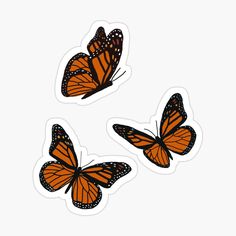 three monarch butterflies stickers on a white background with space for text in the center