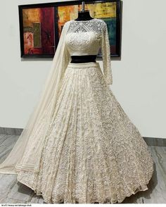 Off White Thread Work Lehenga Choli Chunri Wedding Wear Lengha Indian Lahanga | eBay Orang India, Indian Bridesmaid Dresses, Indian Outfits Lehenga, Wedding Lehenga Designs, Lehenga Designs Simple, Gaun Fashion, Wedding Skirt, Net Lehenga, Indian Dresses Traditional