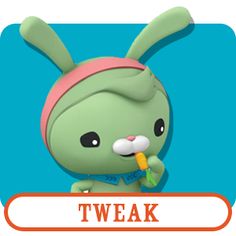 a green rabbit with a carrot in its mouth and the words tweak below it