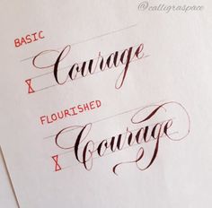 two different types of calligraphy are shown in red and black ink on white paper