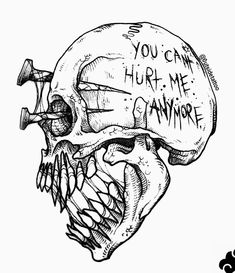 a drawing of a human skull with words written on it