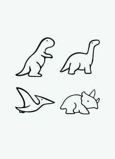 four different types of dinosaurs in black and white