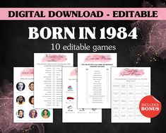 the born in 1934 game is shown on a black background with pink and white stars