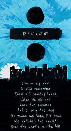 a painting with words written on it in black and blue