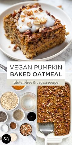 vegan pumpkin baked oatmeal recipe on a white plate