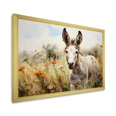 a painting of a donkey in a field of wildflowers on a white wall