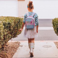 * Mini tie dye nylon twill backpack for kids* Silver metal zipper * Sparkly glitter varsity letter patches sewn onto the bag* Dimensions: 10 inch length, 8.25 inch width, 3 inch depth* Water resistant and easy to clean* Adjustable straps fit toddlers to tweens* Store her snacks, toys, lovies, and more* Back Pack Design Options: STUFF (cotton candy tie dye) or LOVE (pink tie dye) Varsity Letter, Pink Tie Dye, Pink Ties, Girl Backpacks, Kids Backpacks, Tie Dye, Dye, Glitter, Backpacks