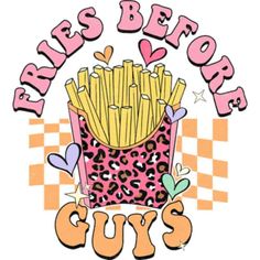 fries before guys logo with cheetah and hearts in the box on checkered background