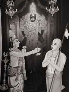 an old black and white photo of two people in front of a statue with a flag