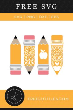 the free svg file for crayon pencils with an apple on it