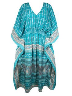 Boho Summer Maxi Kaftan For Women's Sky Blue, Floral Print Caftan Dress L-2X. This Sky Blue Floral Print Kaftan Dress is perfect for a bohemian summer vibe! Made from recycled silk saris and featuring an adjustable elastic waist, this maxi dress is both luxurious and eco-friendly. The versatile kimono-style design is great for vacation or resort days, and can even be worn as a beach cover-up or house dress. With boho weddings becoming popular, these caftans add a touch of dressy elegance to your Blue Kaftan With Kimono Sleeves Free Size, Blue Kaftan With Kimono Sleeves In Free Size, Bohemian Light Blue Kaftan For Beach, Bohemian Light Blue Beach Kaftan, Blue Bohemian Tunic In Free Size, Blue Bohemian Tunic, One Size Fits All, Free Size Blue Bohemian Tunic, Blue Bohemian Maxi Tunic, Blue Bohemian Free-size Tunic