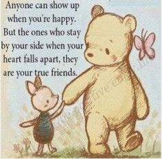 winnie the pooh and piglet holding hands in front of a quote that says, anyone